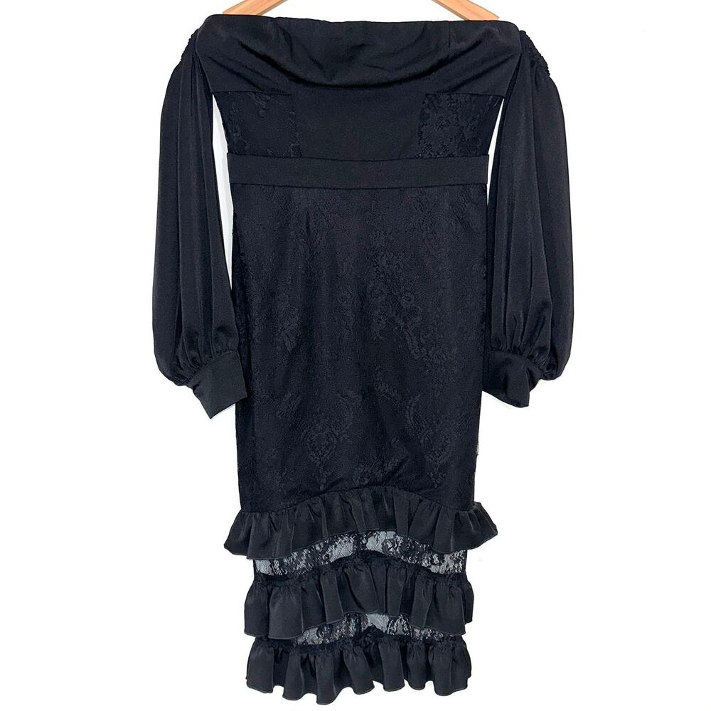 NWT By Egreis Talia Black Lace Off The Shoulder Bodycon Midi Dress Size Medium - Picture 2 of 16